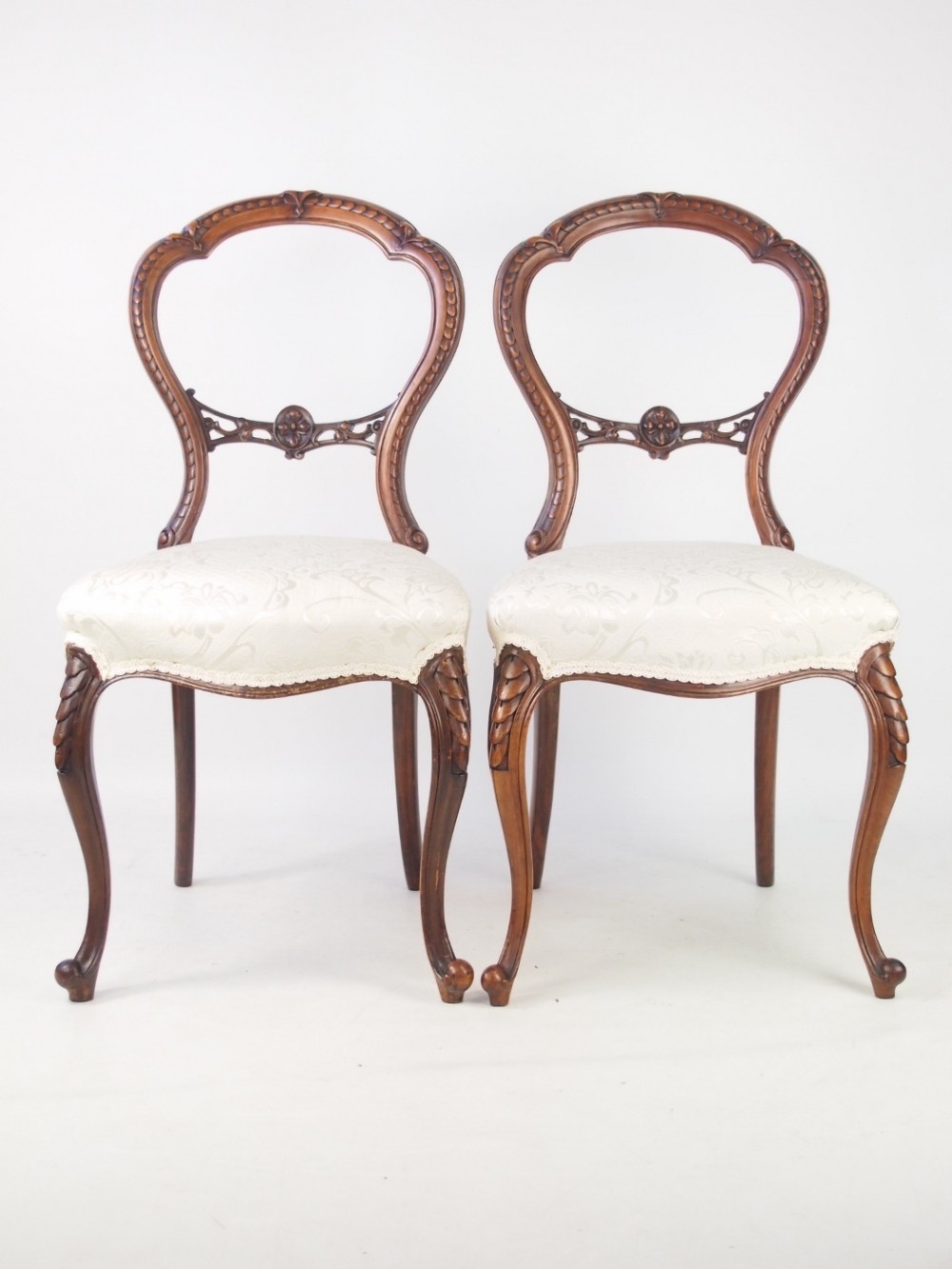 Pair Victorian Walnut Balloon Back Chairs