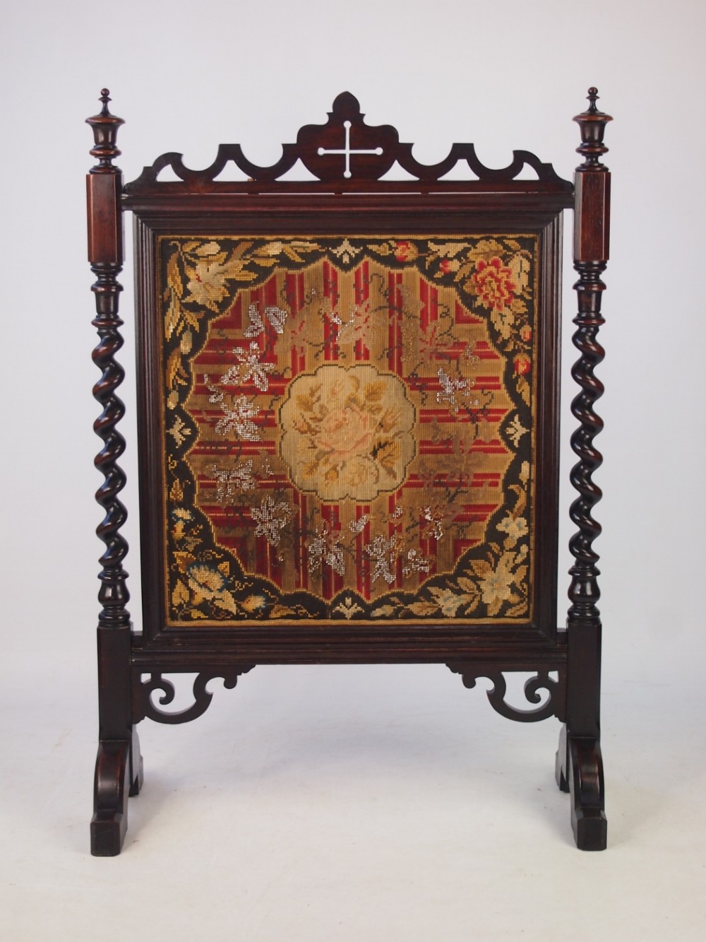 Victorian Rosewood Needlework Fire Screen