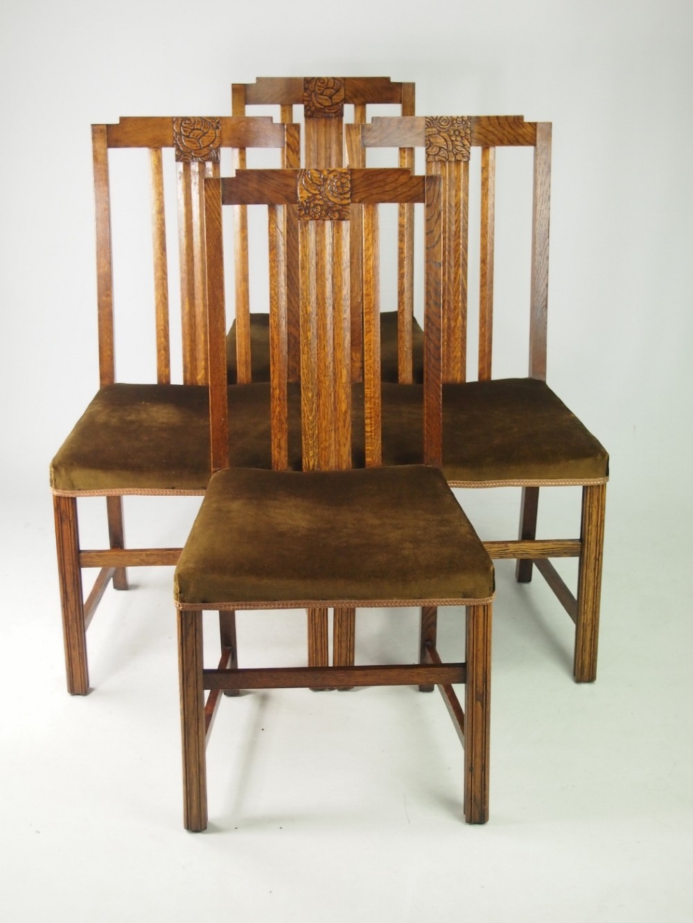 Set 4 Art Deco Oak Dining Chairs