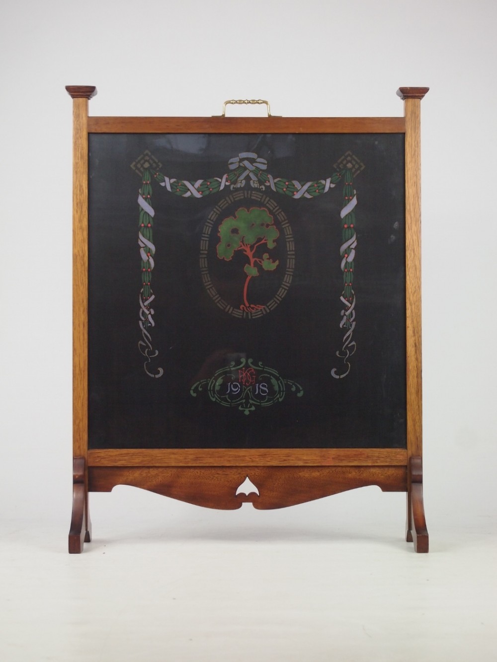 Arts & Crafts Mahogany Fire Screen Dated 1918