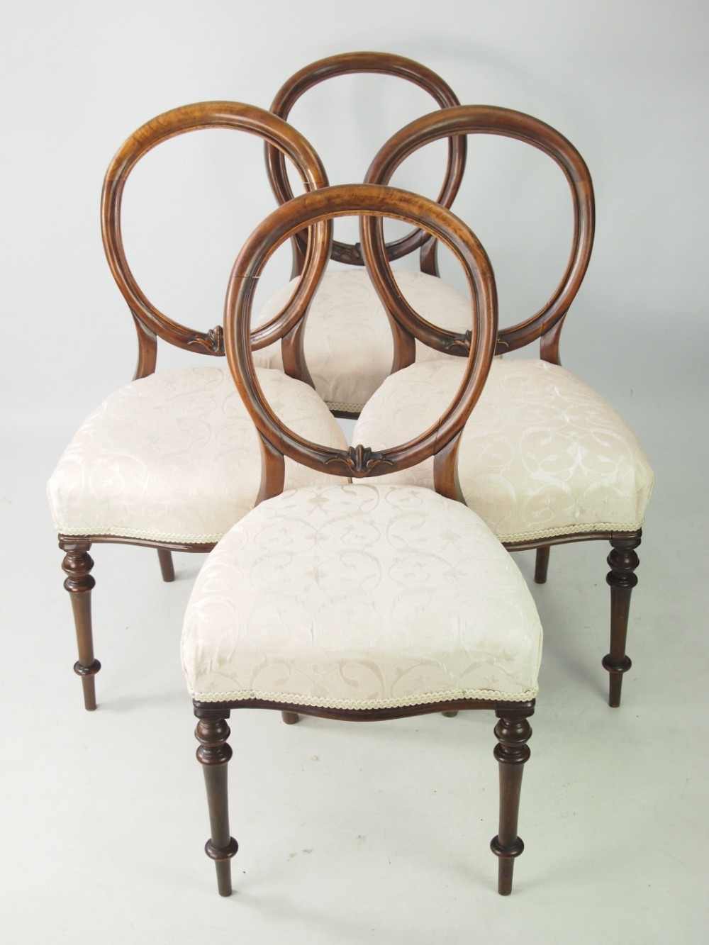 Set 4 Victorian Walnut Balloon Back Chairs
