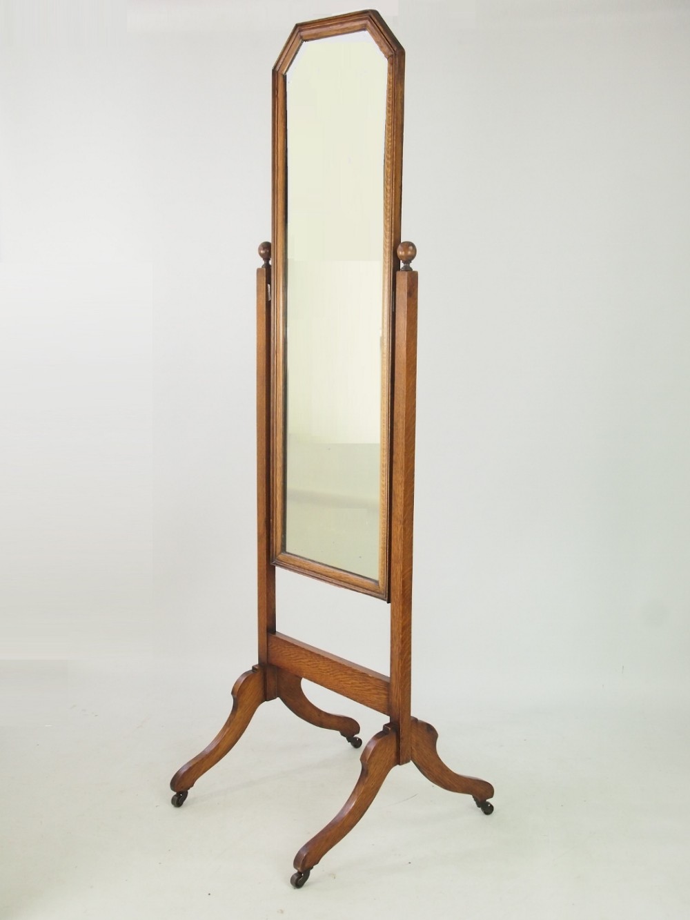 Tall Edwardian Oak Cheval Mirror