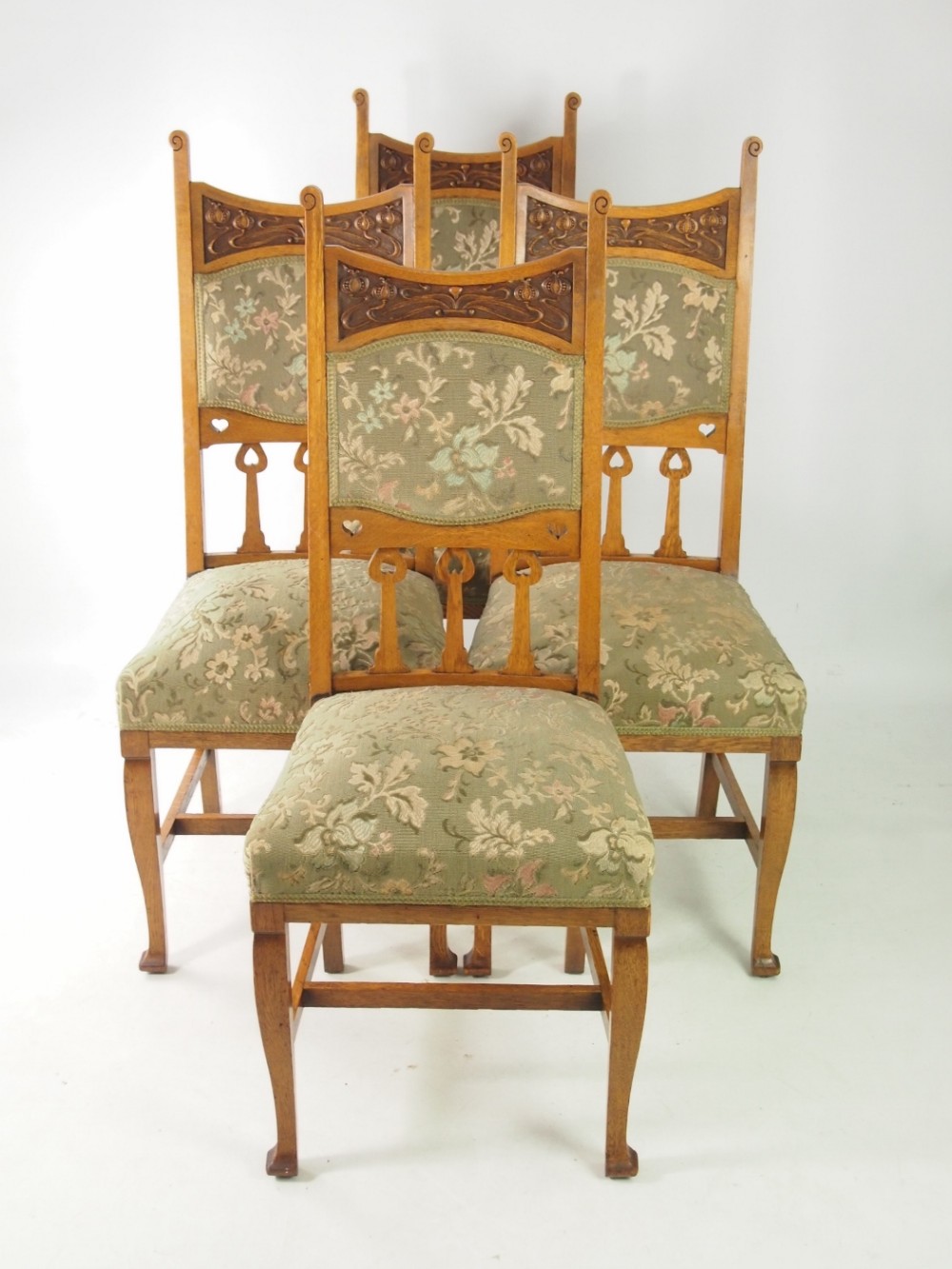 Set 4 Edwardian Oak Arts Crafts Chairs
