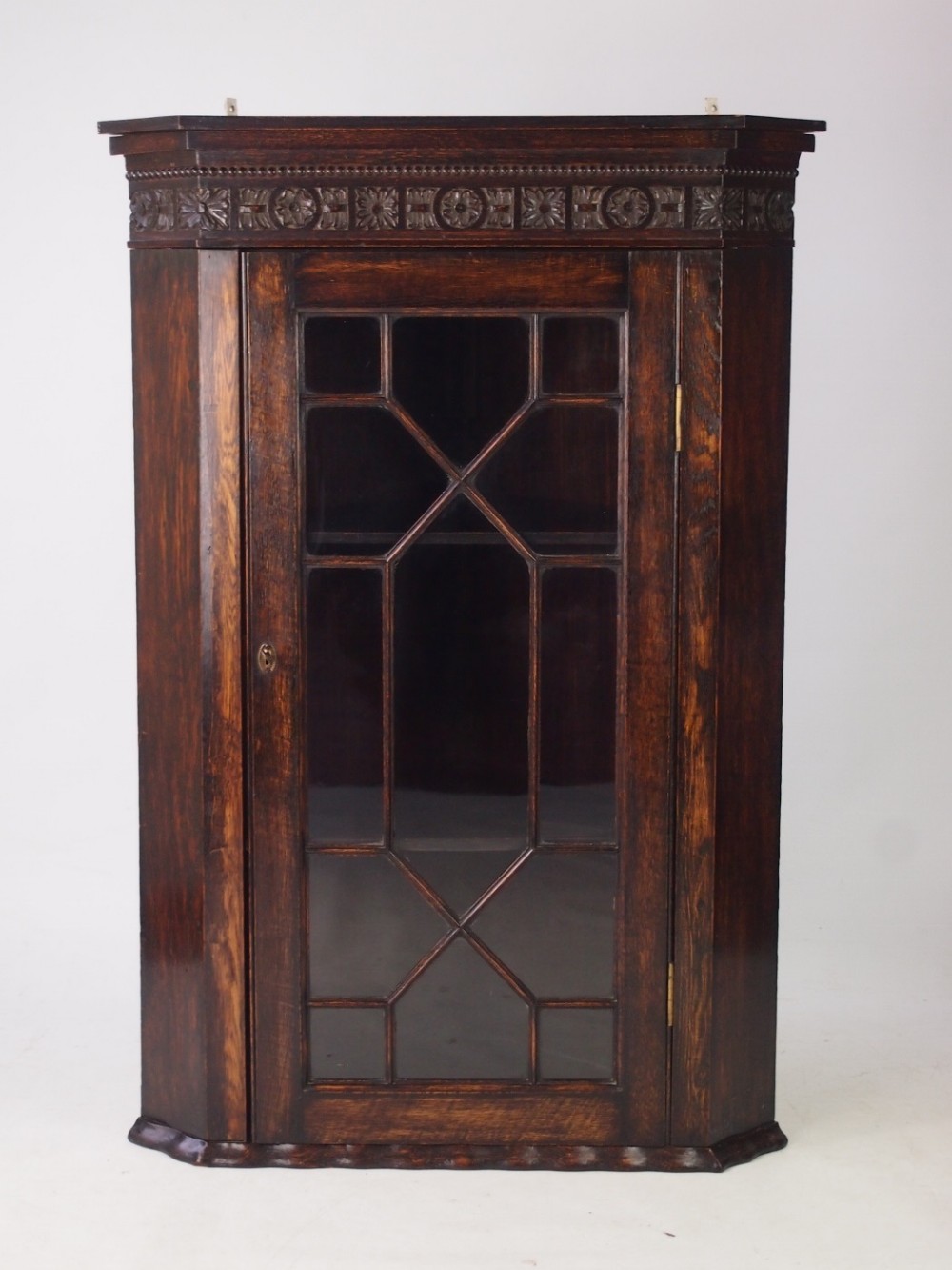 Edwardian Astragal Glazed Oak Corner Cupboard