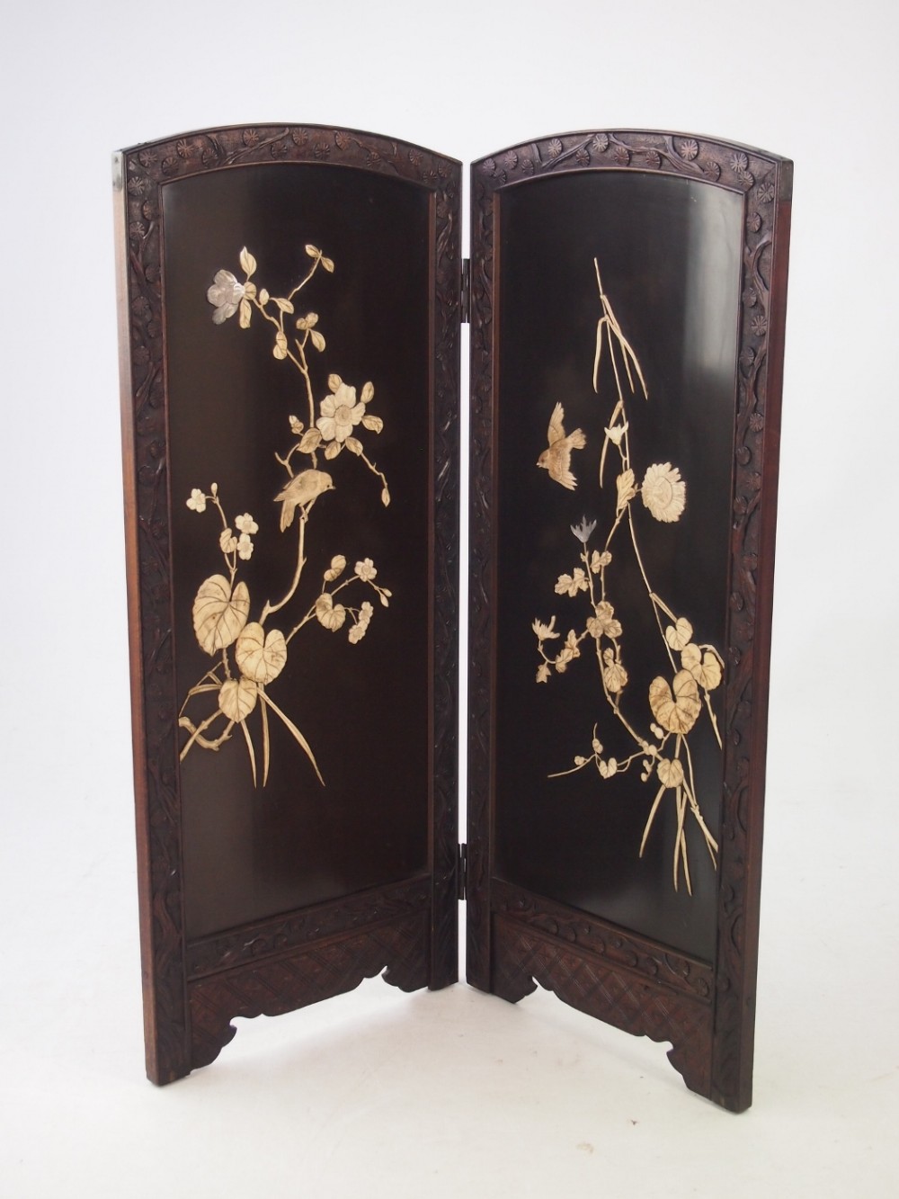 Meiji Period Shibayama Folding Fire Screen