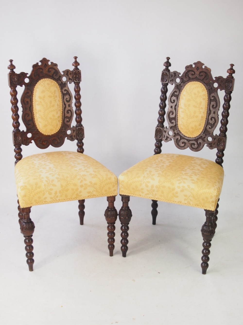 Pair Antique Victorian Oak Gothic Chairs