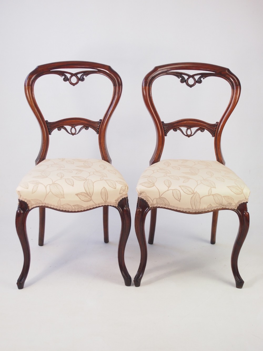 Pair Antique Victorian Mahogany Balloon Back Chairs