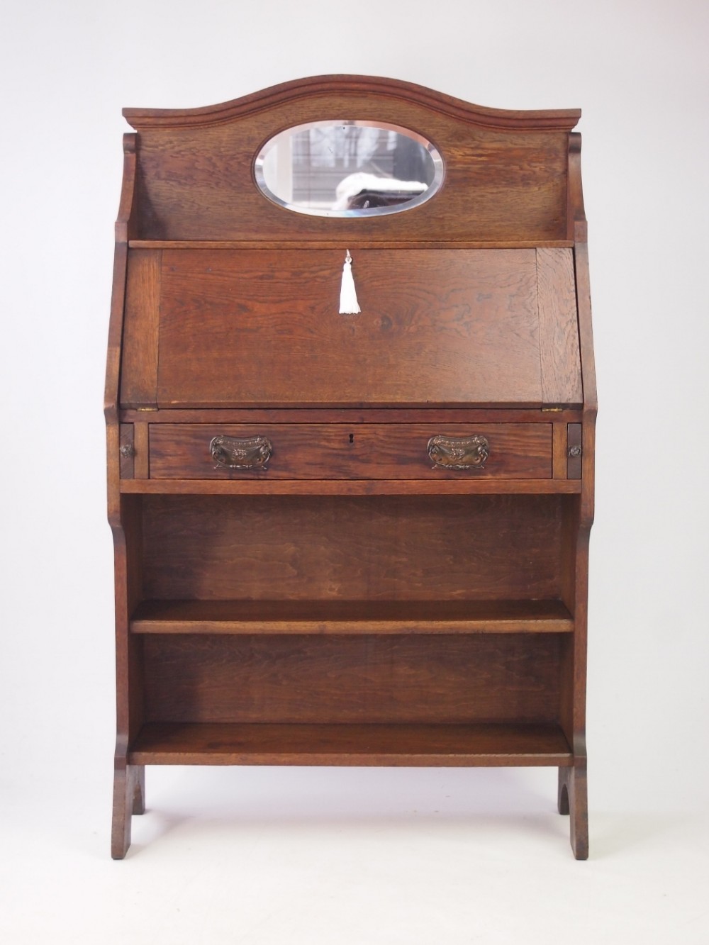 Slim Edwardian Arts & Crafts Oak Hall Bureau