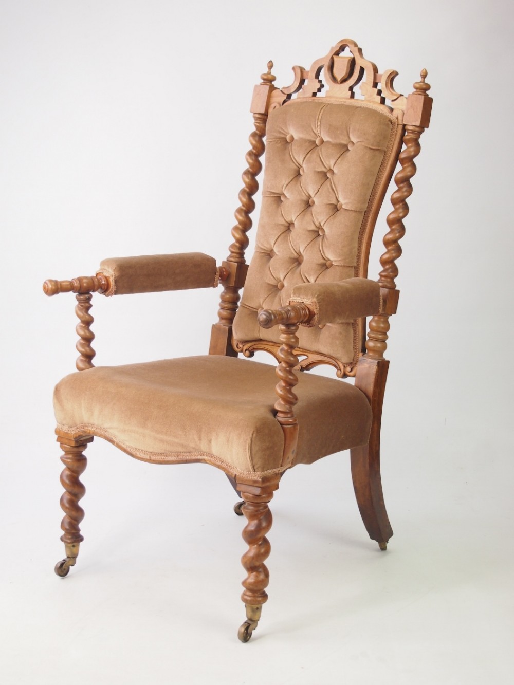Antique Victorian Gothic Walnut Armchair