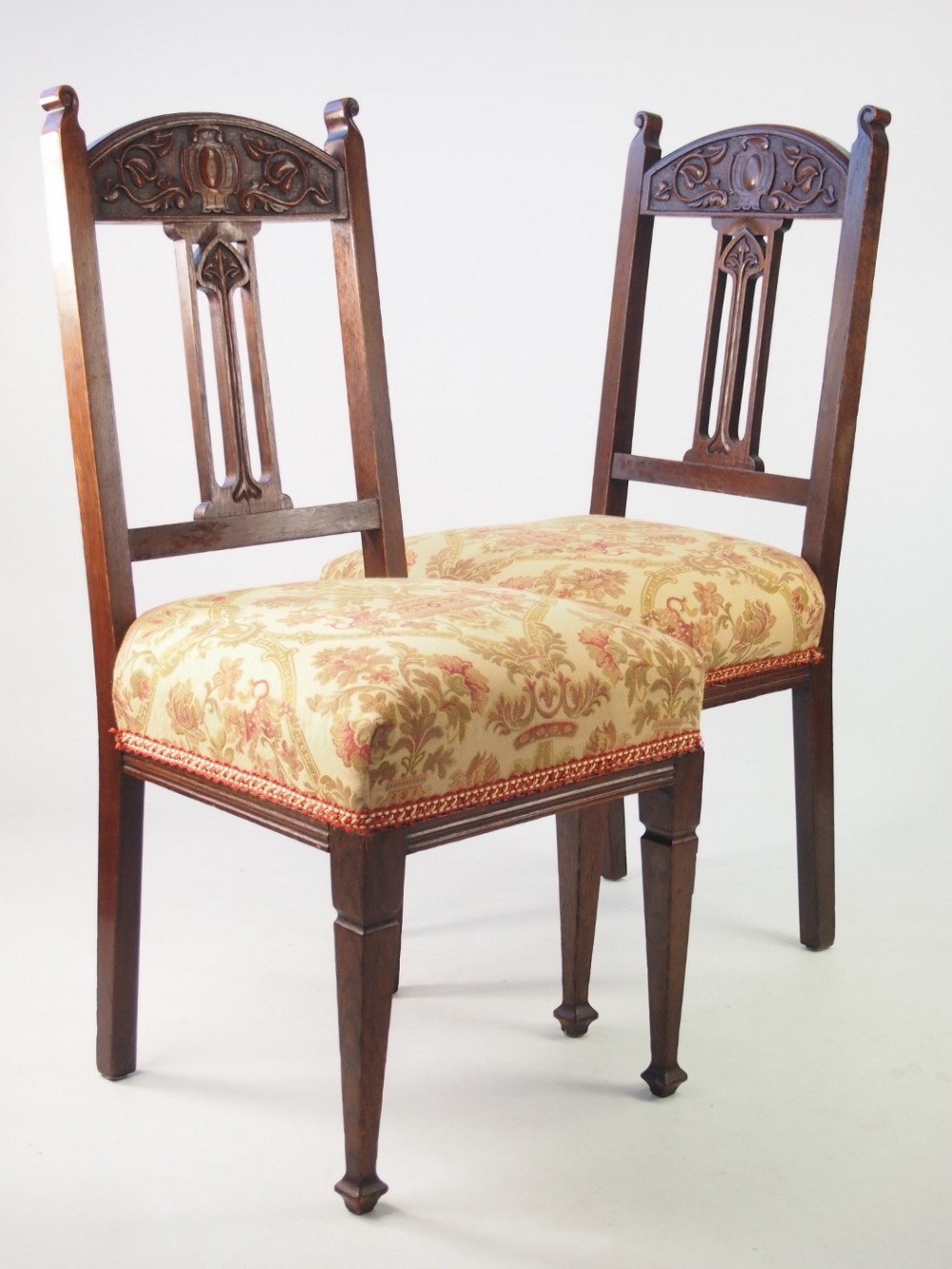 Pair Edwardian Oak Arts & Crafts Chairs
