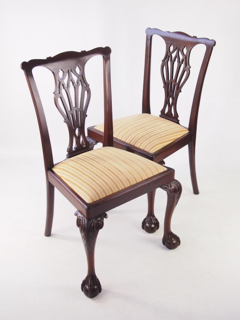 Pair Edwardian Mahogany Chippendale Chairs