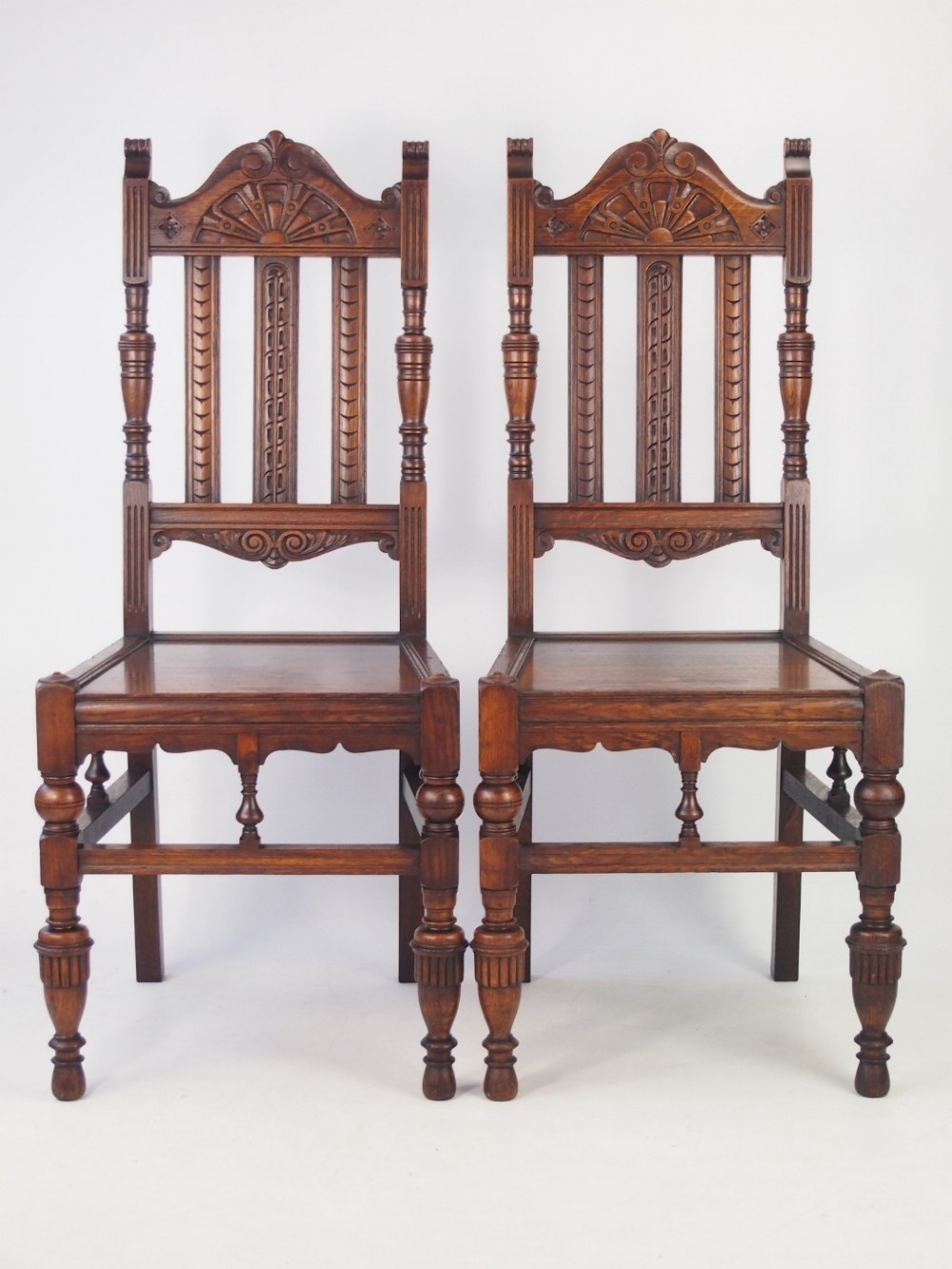 Pair Antique Arts & Crafts Oak Hall Chairs