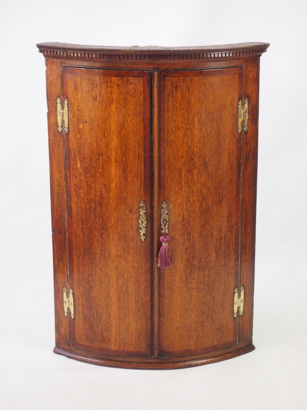 Antque Georgian Oak Bow Front Corner Cupboard