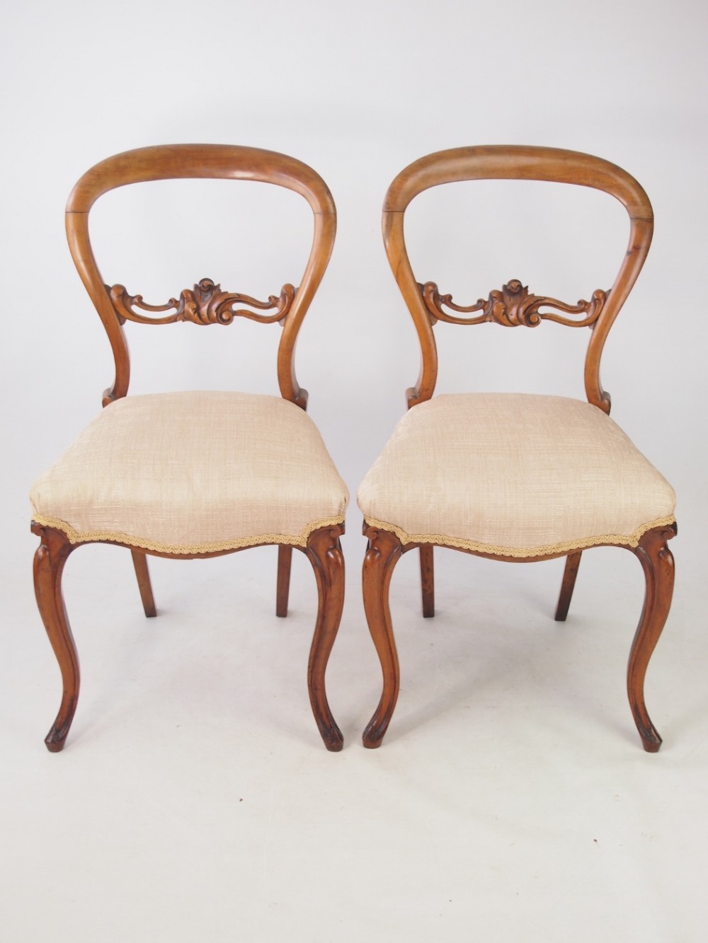 Pair Antique Victorian Walnut Balloon Back Chairs