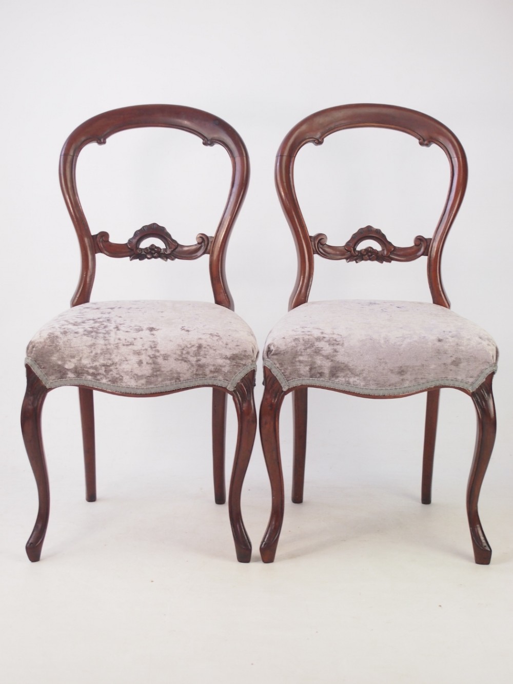 Pair Antique Victorian Mahogany Balloon Back Chairs