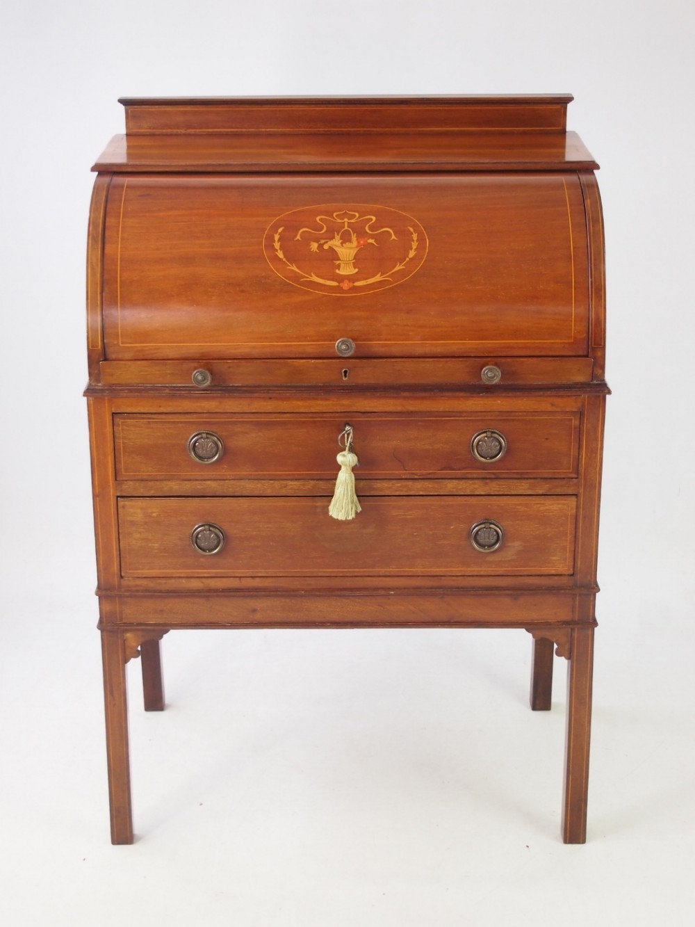 Edwardian Mahogany & Inlaid Cylinder Top Bureau