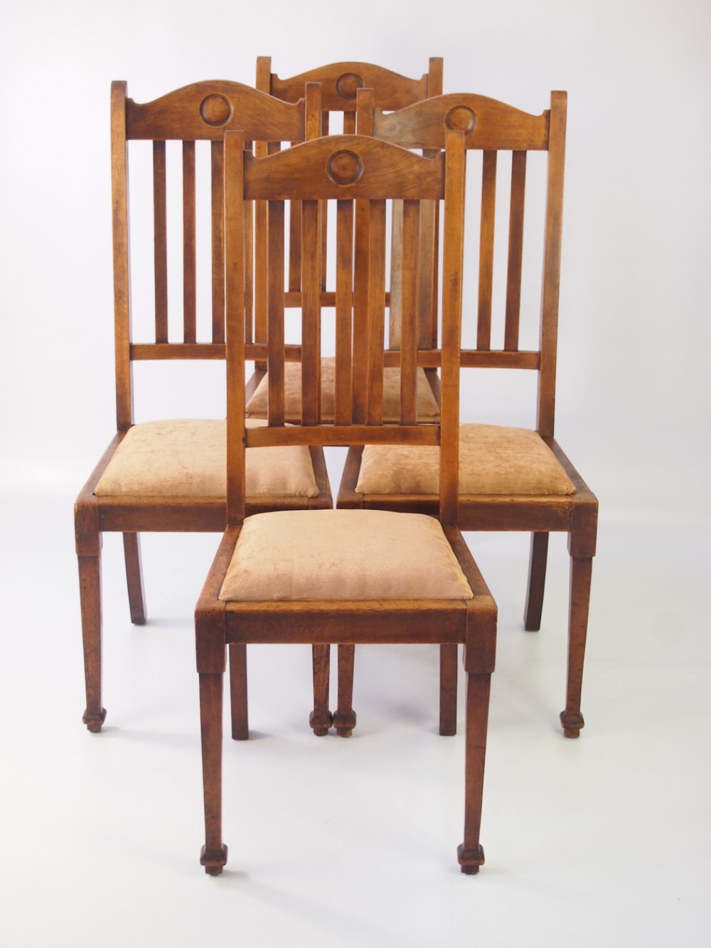 Set 4 Edwardian Arts & Crafts Oak Chairs