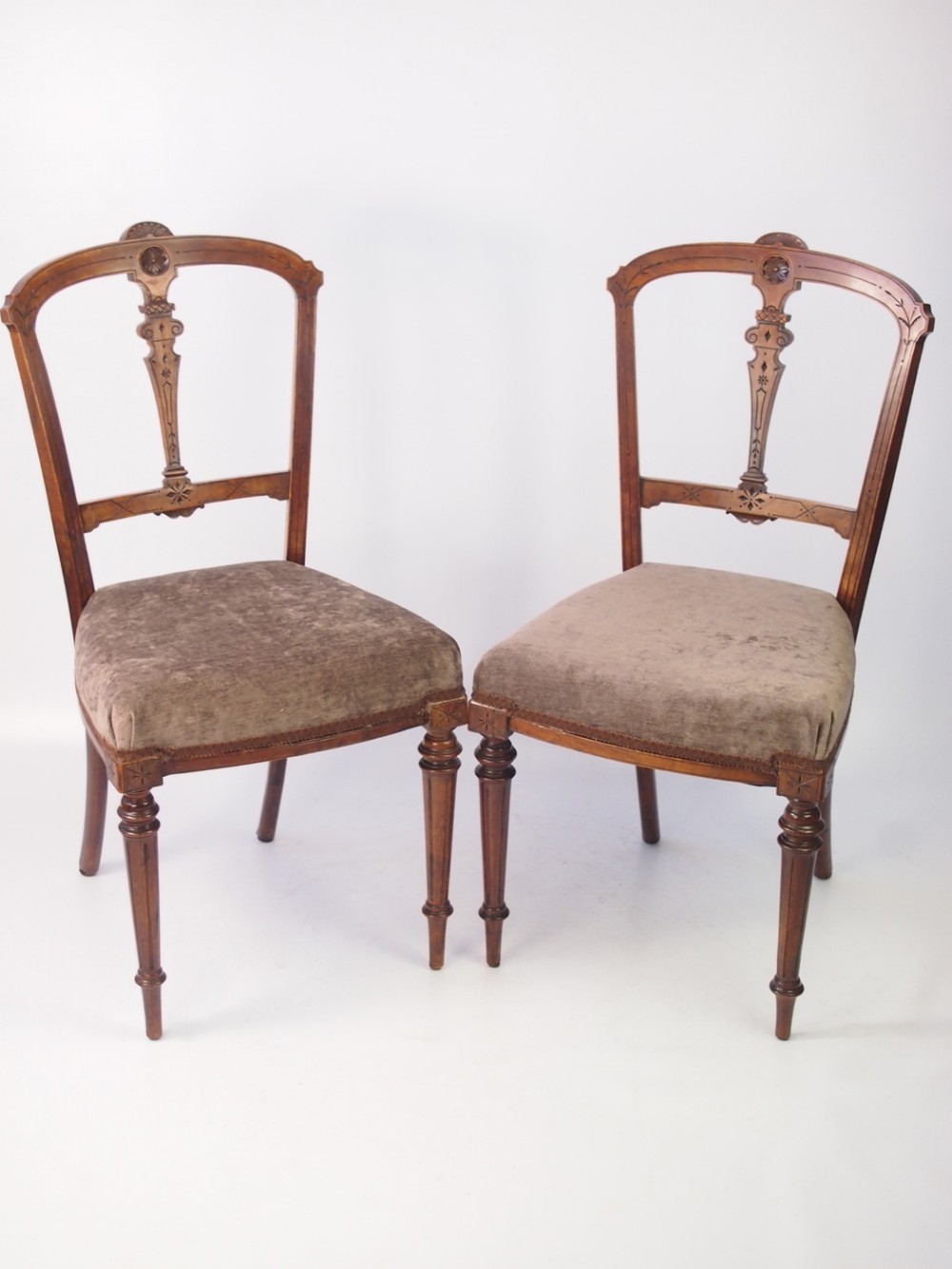Pair Victorian Walnut Balloon Back Chairs
