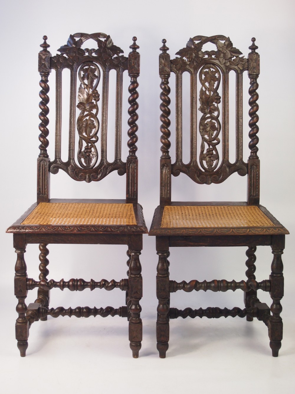 Pair Victorian Gothic Revival Oak Chairs