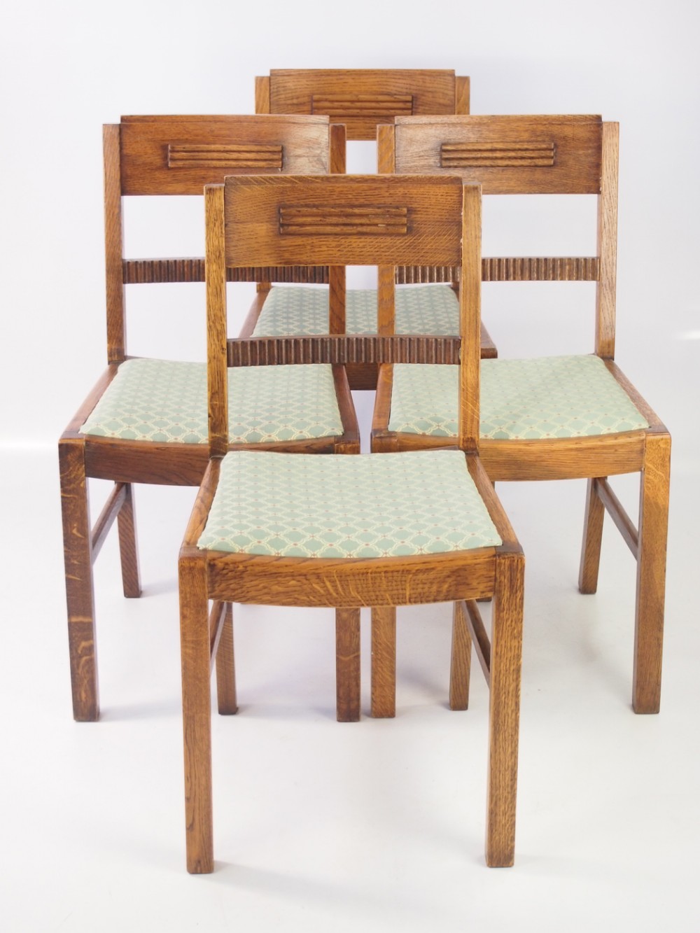 Set 4 Art Deco Oak Dining Chairs