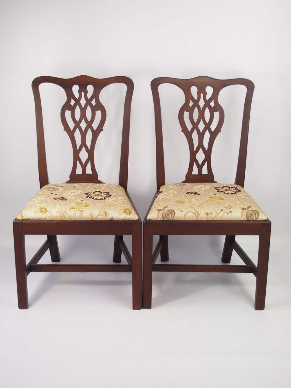 Pair Edwardian Mahogany Chippendale Chairs