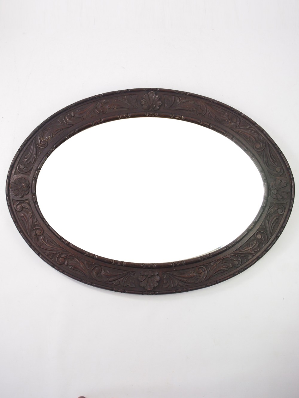 Edwardian Carved Oak Oval Wall Mirror