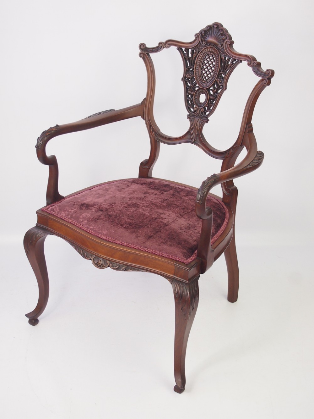 Victorian Carved Mahogany Open Armchair