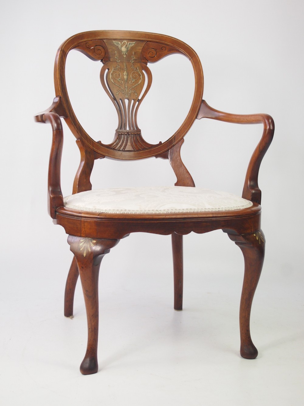 Victorian Rosewood & Inlaid Open Armchair