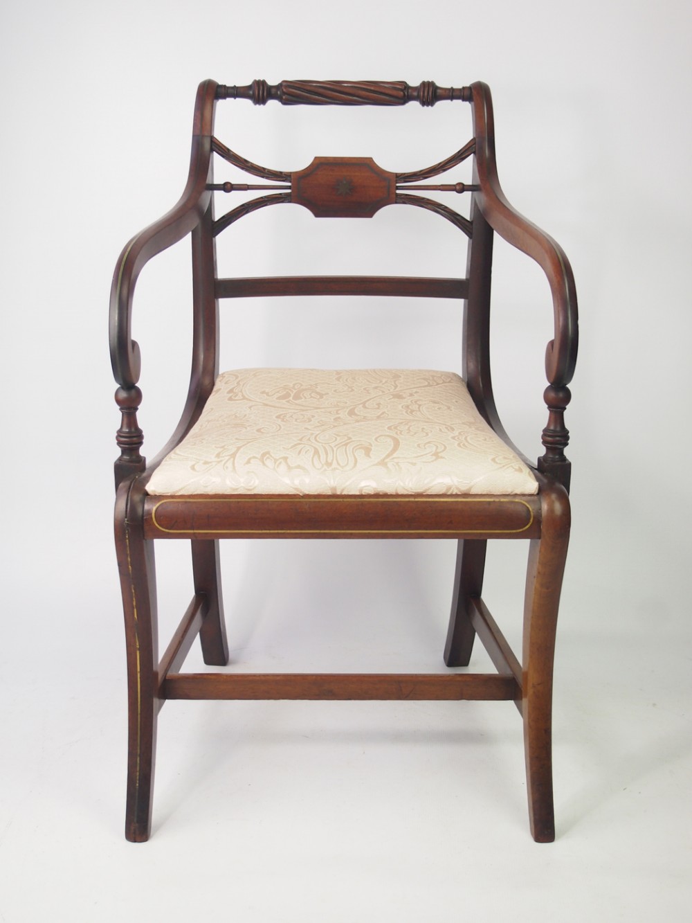 Regency Mahogany & Brass Inlaid Trafalgar Armchair 