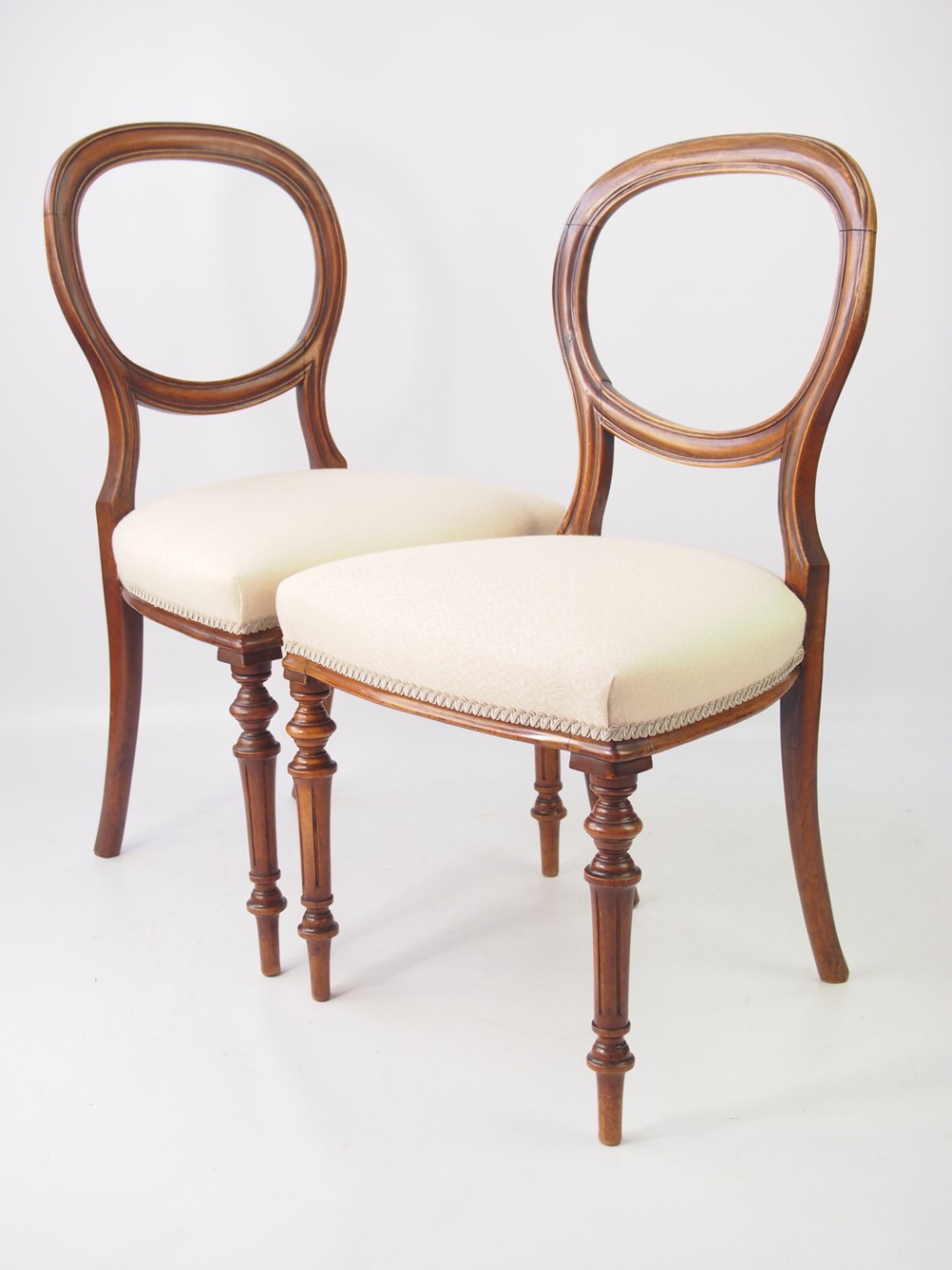 Pair Victorian Walnut Balloon Back Chairs