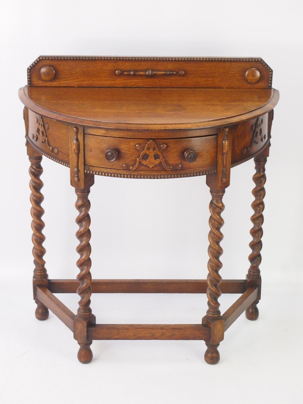 Small Edwardian Oak Demi-Lune Hall Table
