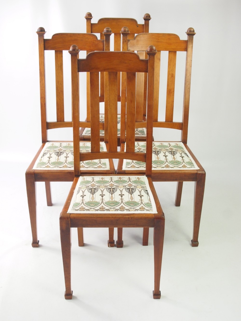 Set 4 Edwardian Arts & Crafts Walnut Dining Chairs