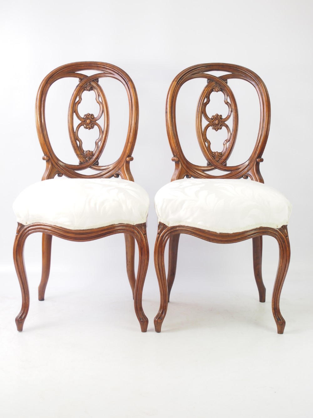 Pair Antique French Walnut Balloon Back Chairs