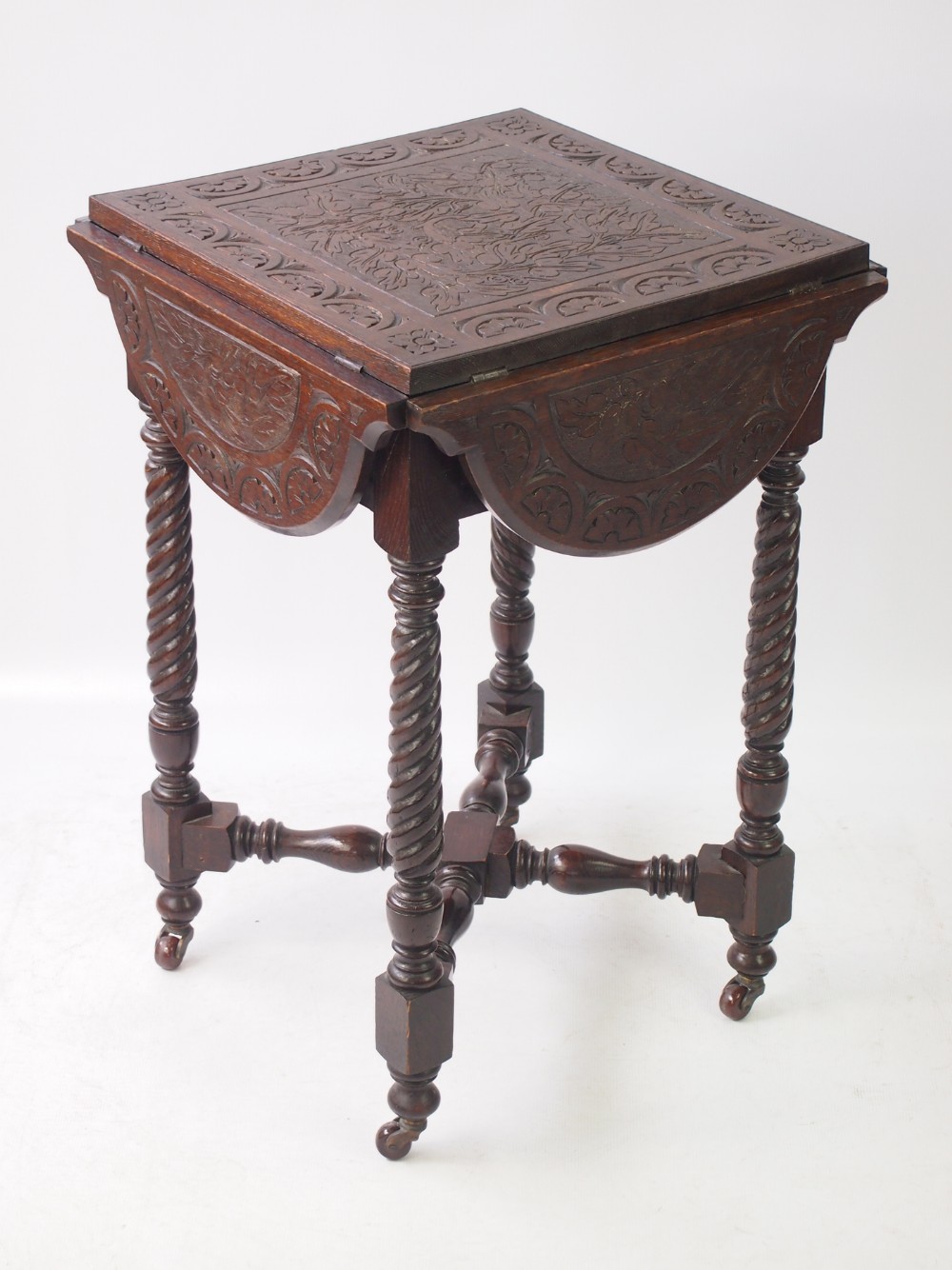 Small Antique Victorian Carved Gothic Oak Table