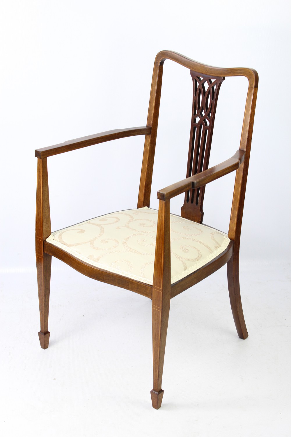 Edwardian Mahogany & Inlaid Open Armchair