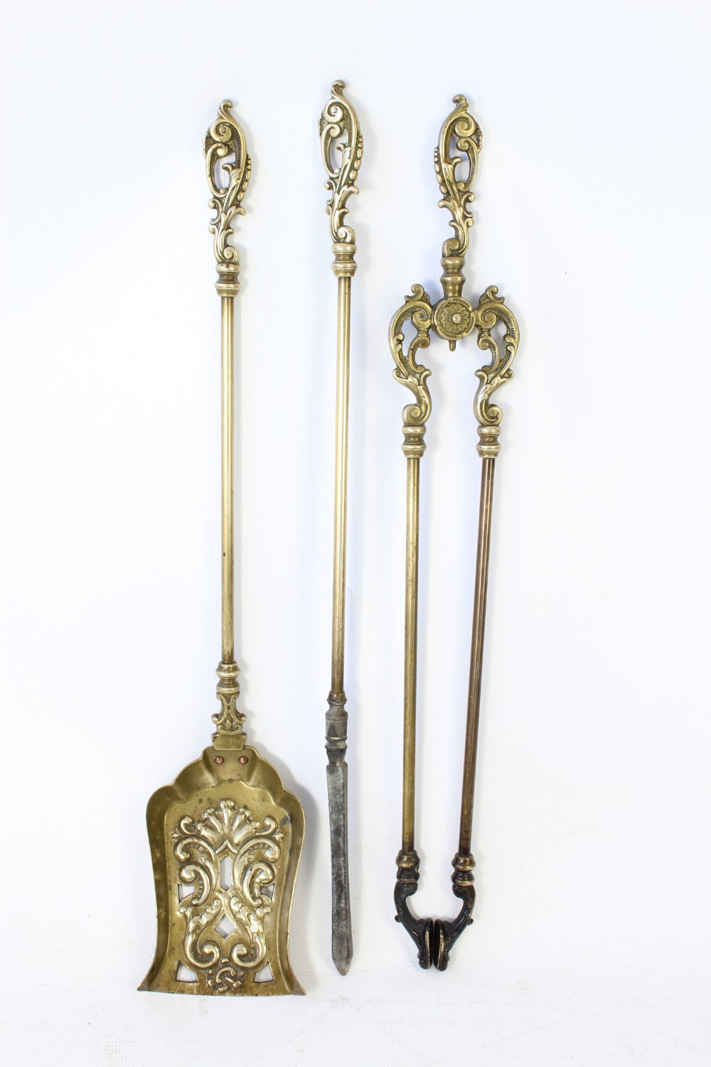 Set Victorian Brass Fire Irons