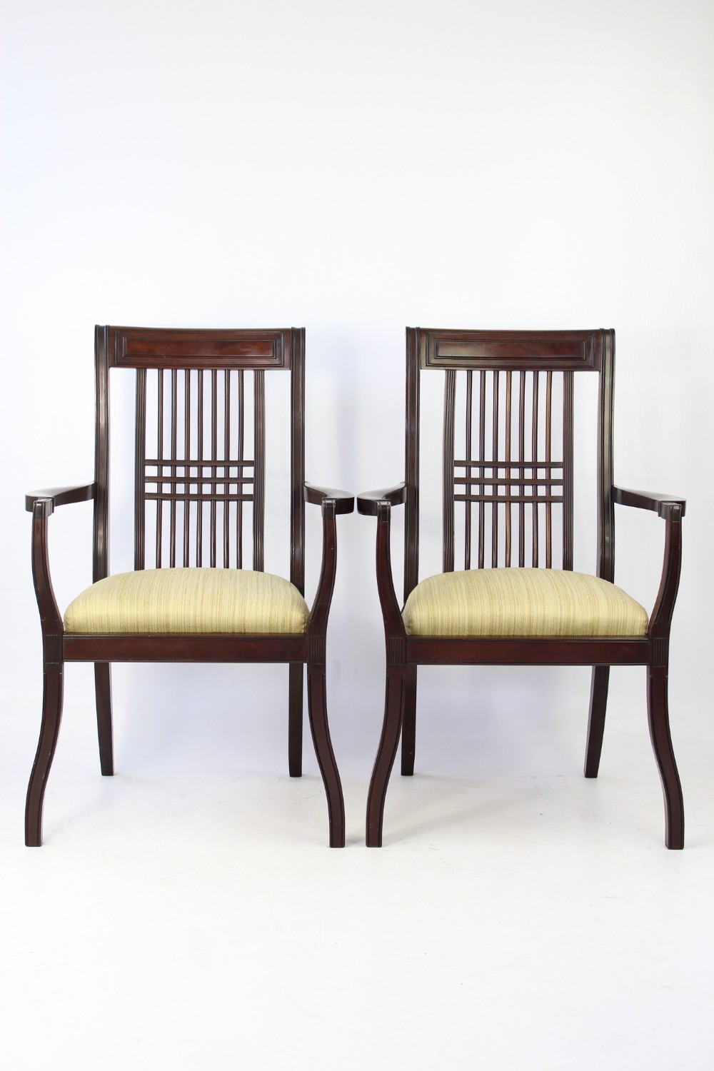 Pair Antique Arts & Crafts Mahogany Open Armchairs