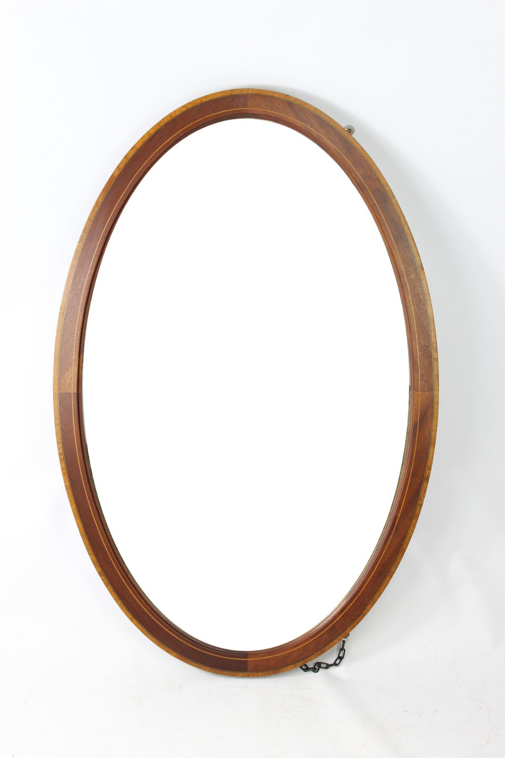 Large Edwardian Mahogany & Inlaid Oval Mirror