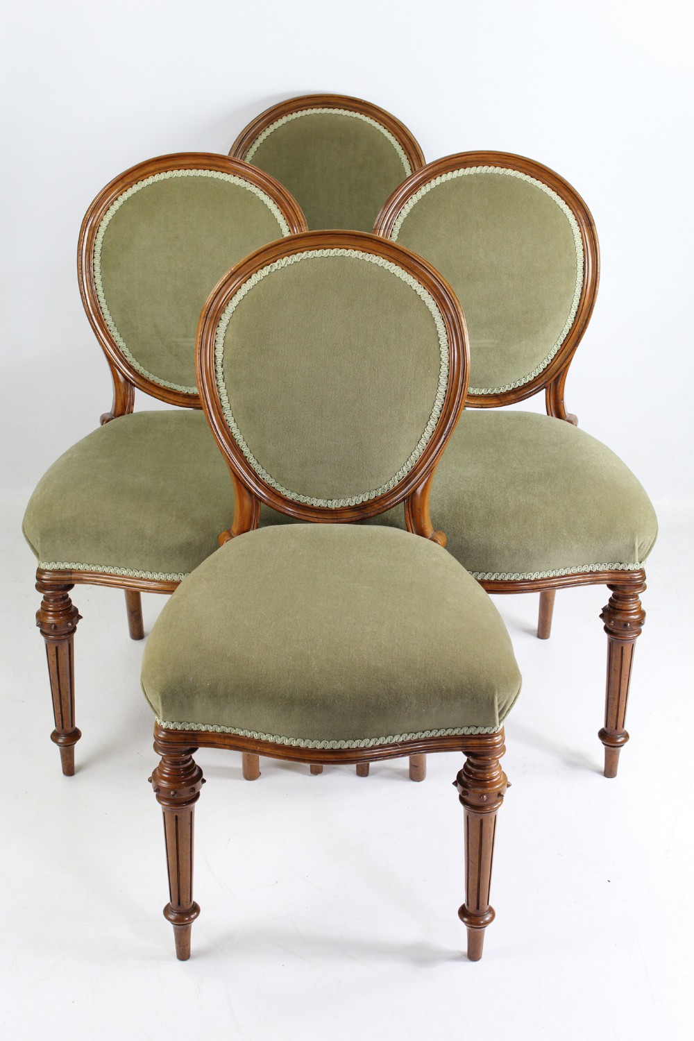 Set 4 Antique Victorian Walnut Balloon Chairs
