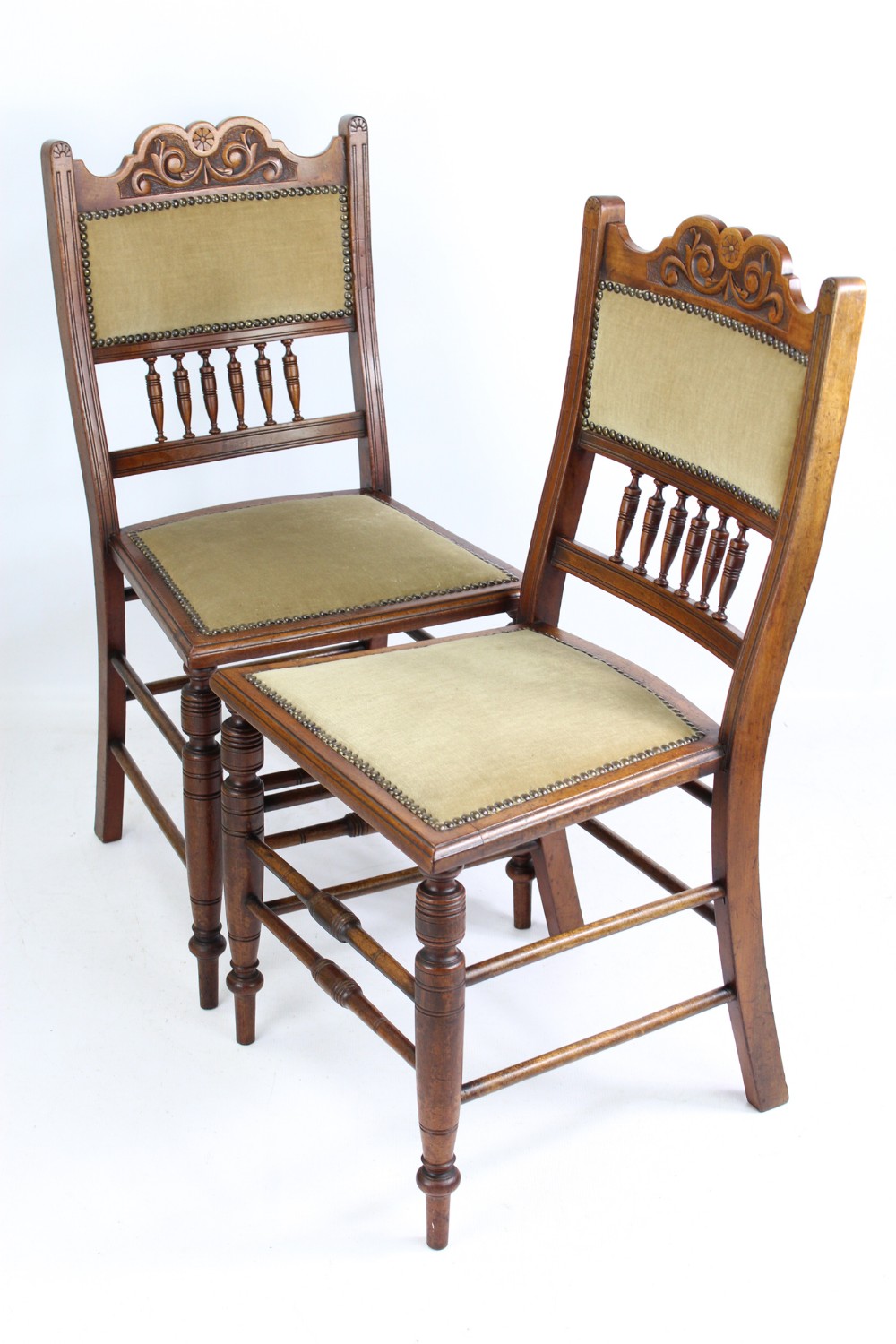 Pair Edwardian Arts & Crafts Walnut Bedroom Chairs