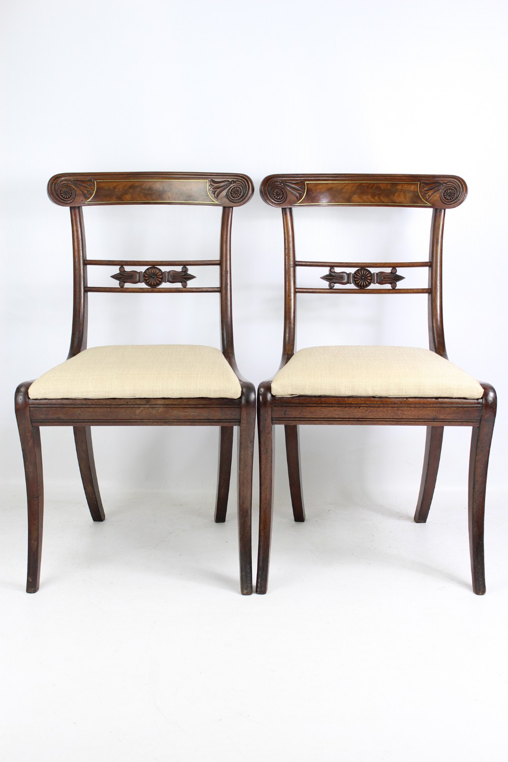 Pair Regency Mahogany & Brass Chairs