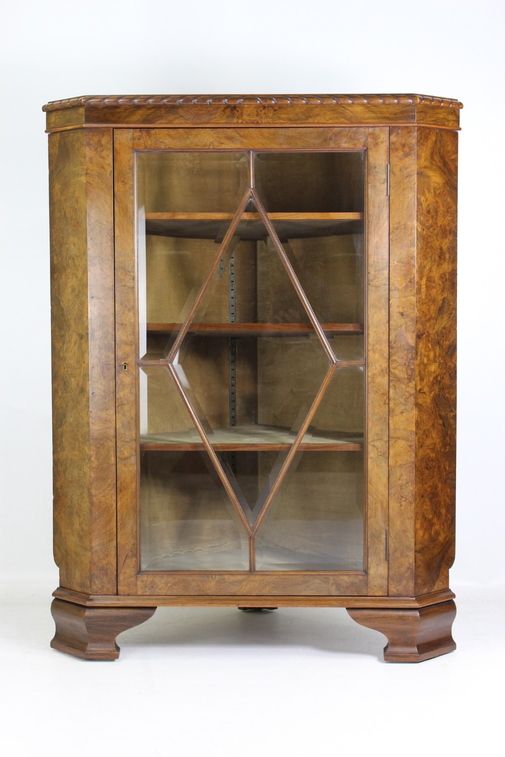 Burr Walnut Floor Standing Corner Cupboard