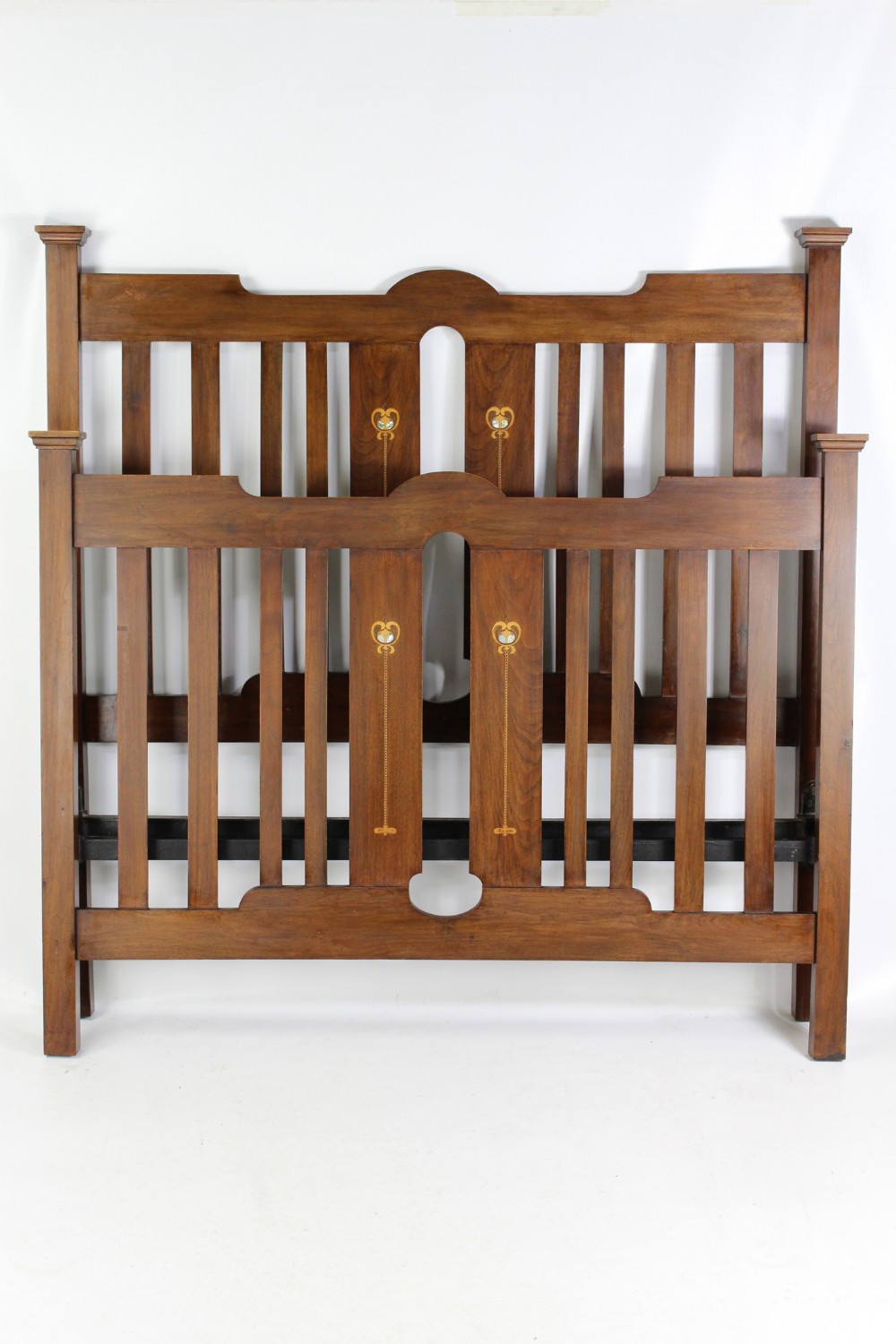 Victorian Arts & Crafts Inlaid Walnut Double Bed