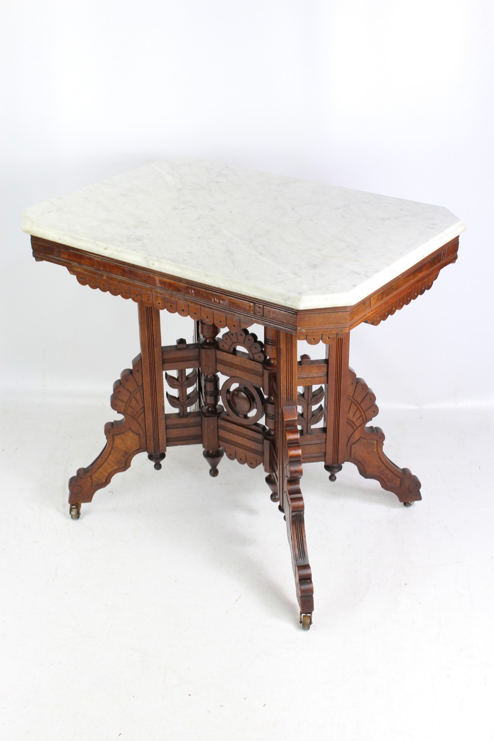 American Victorian Marble Top Walnut Hall Table