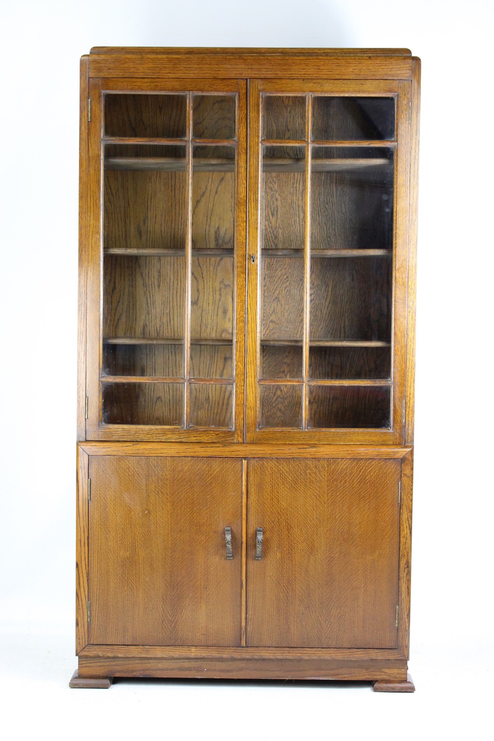 Tall Art Deco Oak Bookcase Cabinet