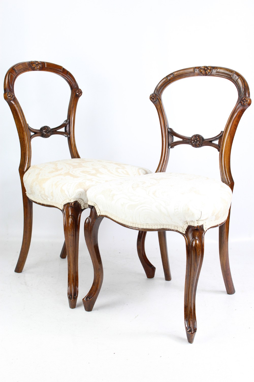 Pair Victorian Walnut Balloon Back Dining Chairs