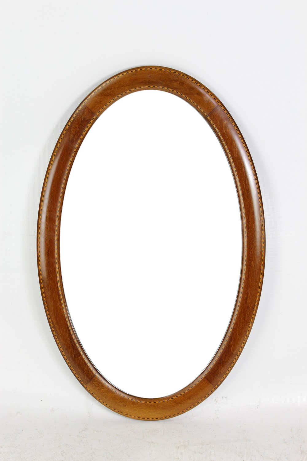 Edwardian Mahogany & Inlaid Oval Wall Mirror