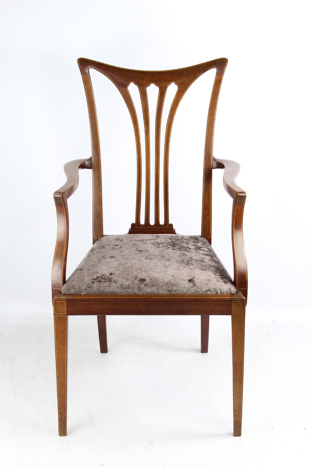 Edwardian Inlaid Mahogany Desk Chair Open Armchair