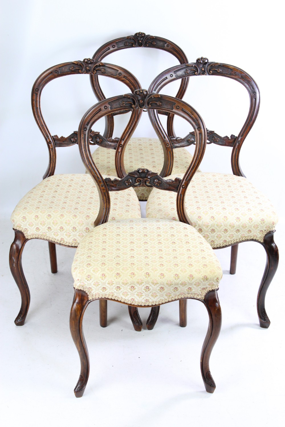 Set 4 Victorian Walnut Balloon Back Chairs