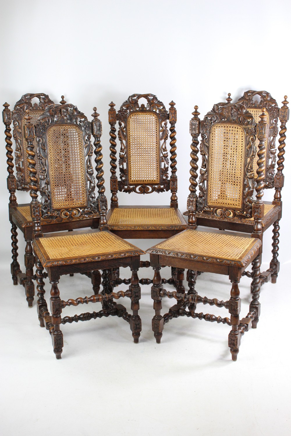 Set of 5 Victorian Gothic Oak Dining Chairs